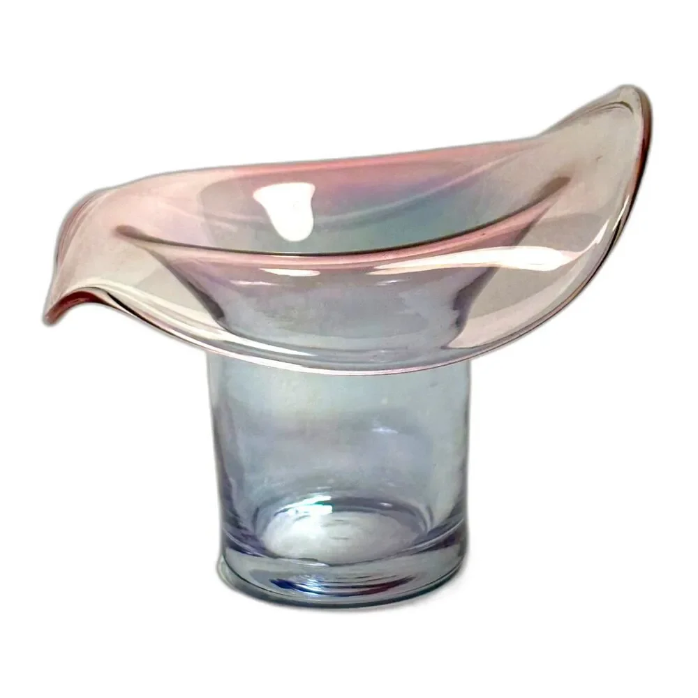 VTG Art Glass Vase Freeform Handkerchief Rim Lavender Blue Studio Glass MCM